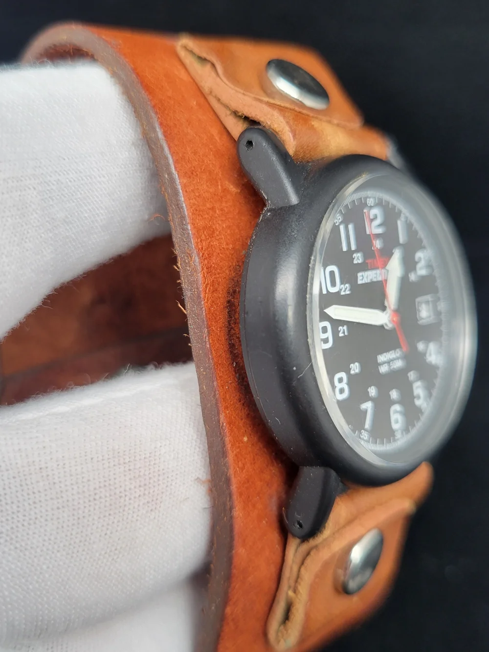 Timex Expedition Men's Black Dial Watch with Brown Leather Cuff